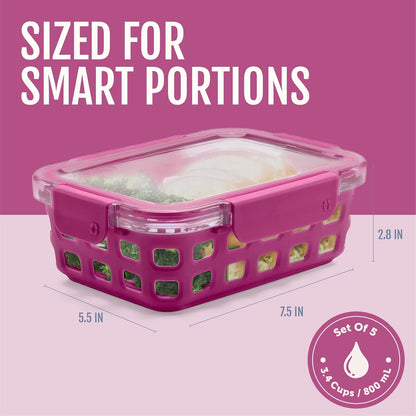 Ello Duraglass 3.4 Cup Meal Prep Sets 10Pc, 5 Pack Set- Glass Food Storage Container with Silicone Sleeve and Airtight BPA-Free Plastic Lids, Dishwasher, Microwave, and Freezer Safe, Olive Tree