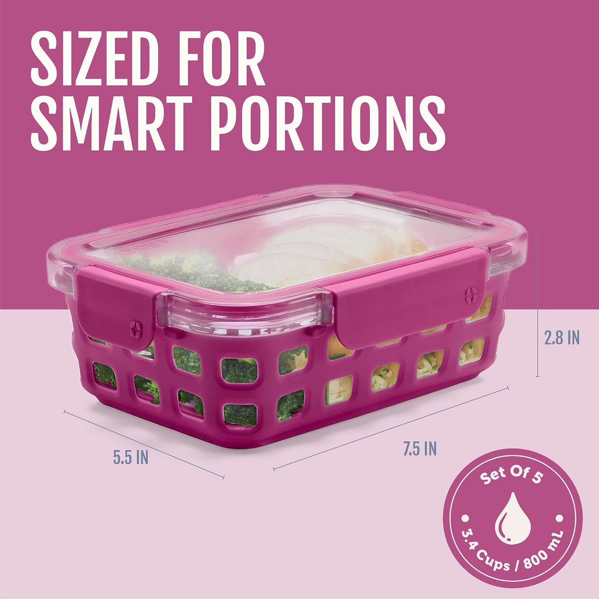 Ello Duraglass 3.4 Cup Meal Prep 10Pc,Set,Glass Food Storage Container with Silicone Sleeve and Airtight BPA-Free Plastic Lids,Dishwasher,Microwave & Freezer Safe,Evening Orchard,5 Count (Pack of 2)