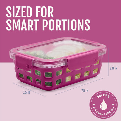 Ello Duraglass 3.4 Cup Meal Prep 10Pc,Set,Glass Food Storage Container with Silicone Sleeve and Airtight BPA-Free Plastic Lids,Dishwasher,Microwave & Freezer Safe,Evening Orchard,5 Count (Pack of 2)