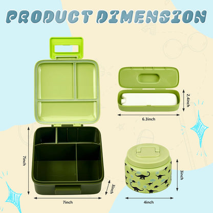 Bento Lunch Box for Kids with 8oz Soup Thermo Leak-Proof Lunch Food Containers with Snack Sauce Container for Kid Girls Boys to School (Pink Mermaid)