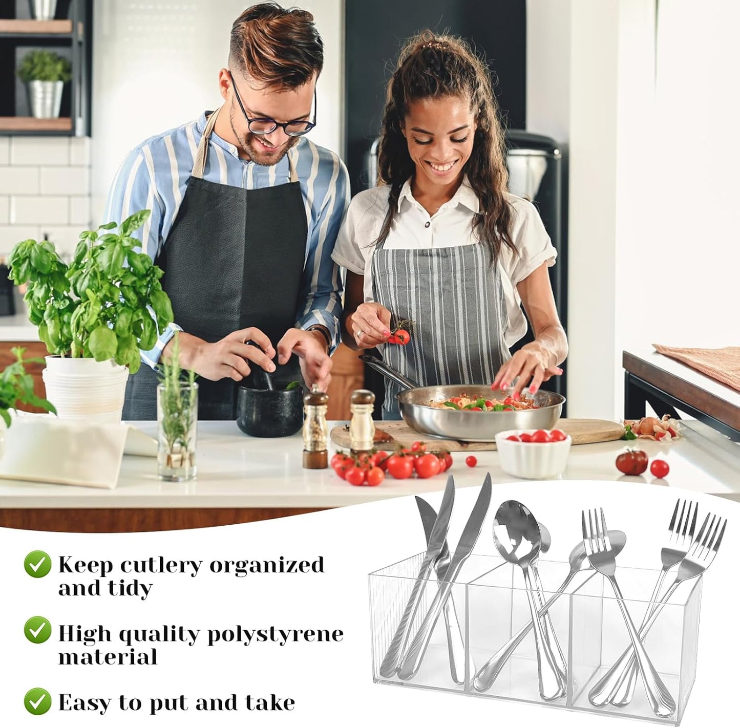 Rainmae 2Pack Acrylic Cutlery Storage Organizer, Plastic Cutlery Utensil Holder Storage Organizer Caddy for Kitchen Countertop Organization - Holds Fork, Knife, Spoon, Silverware Tableware Storage Box