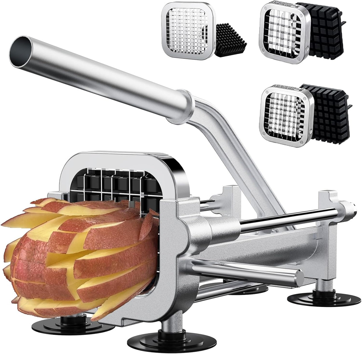 Eascandy French Fry Cutter, Heavy Duty Potato Slicer, Stainless Steel Potato Chopper Set with 1/2 and 3/8 Inch Blades for Sweet Potato, Carrot, Yam, Cucumbers.