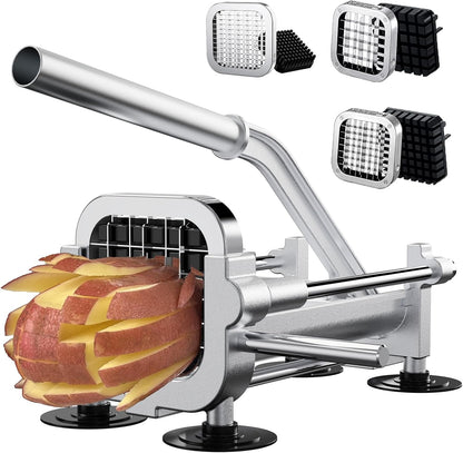 Eascandy French Fry Cutter, Heavy Duty Potato Slicer, Stainless Steel Potato Chopper Set with 1/2 and 3/8 Inch Blades for Sweet Potato, Carrot, Yam, Cucumbers.
