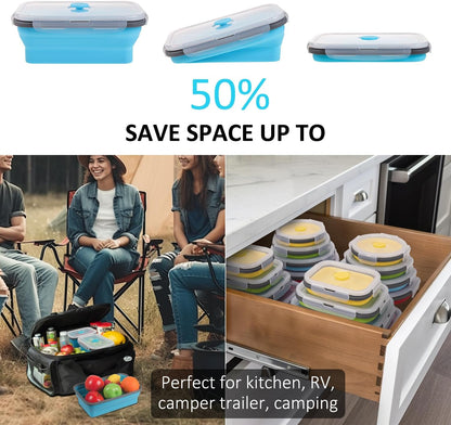 Collapsible Food Storage Containers with Lids, 4 Pack, 40 oz Silicone 1-Compartment Meal Prep Containers Reusable, Lunch Bento Boxes for Adults, Microwave Freezer Dishwasher Safe, BPA-Free, Black