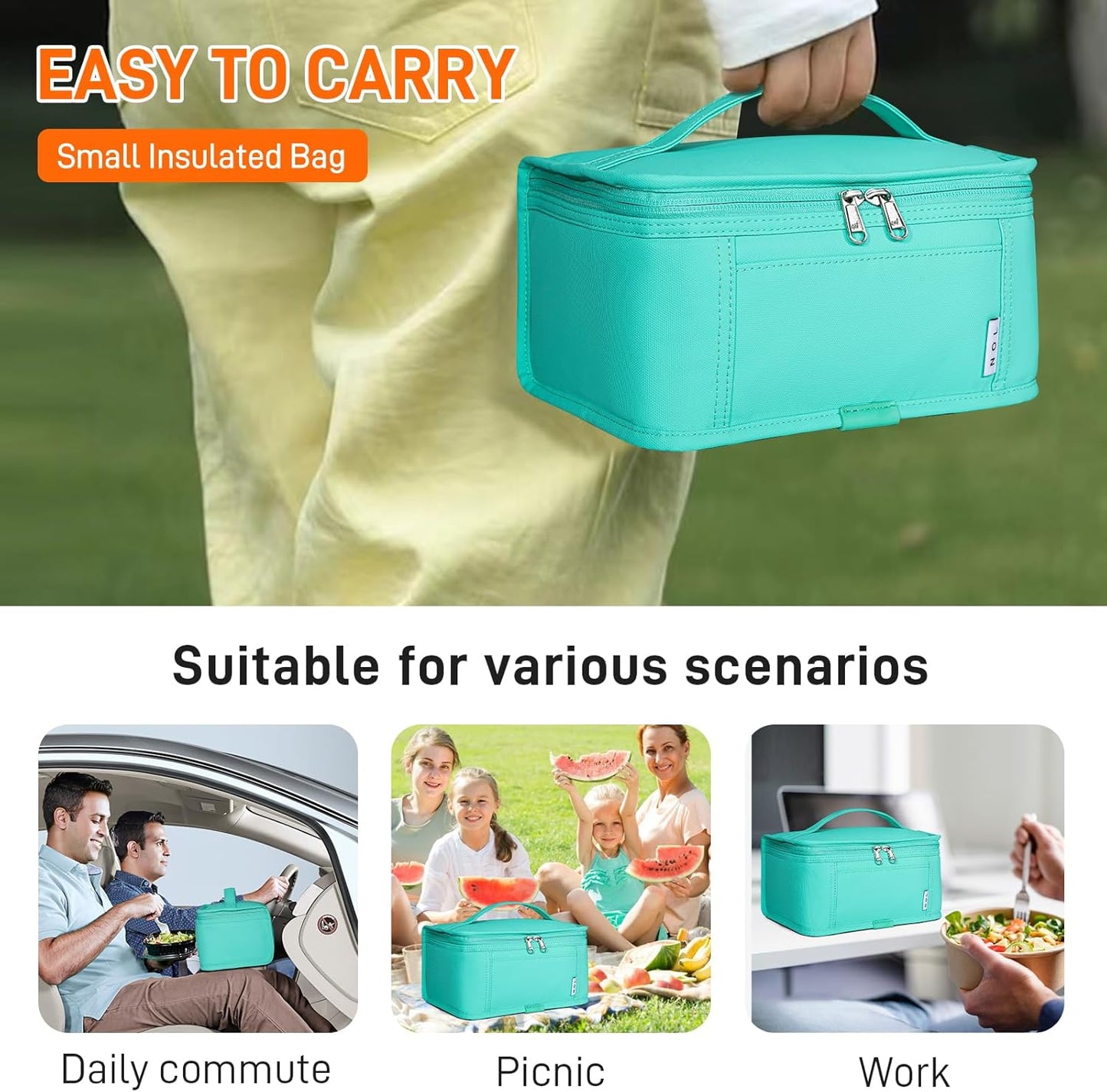 NOL Mini Insulated Lunch Bag for Women Men Kids | Small Leakproof Reusable Lunch Tote | Fits 6 Cans 330ml | Thermal Cooler for Work School Picnic Camping, Navy blue
