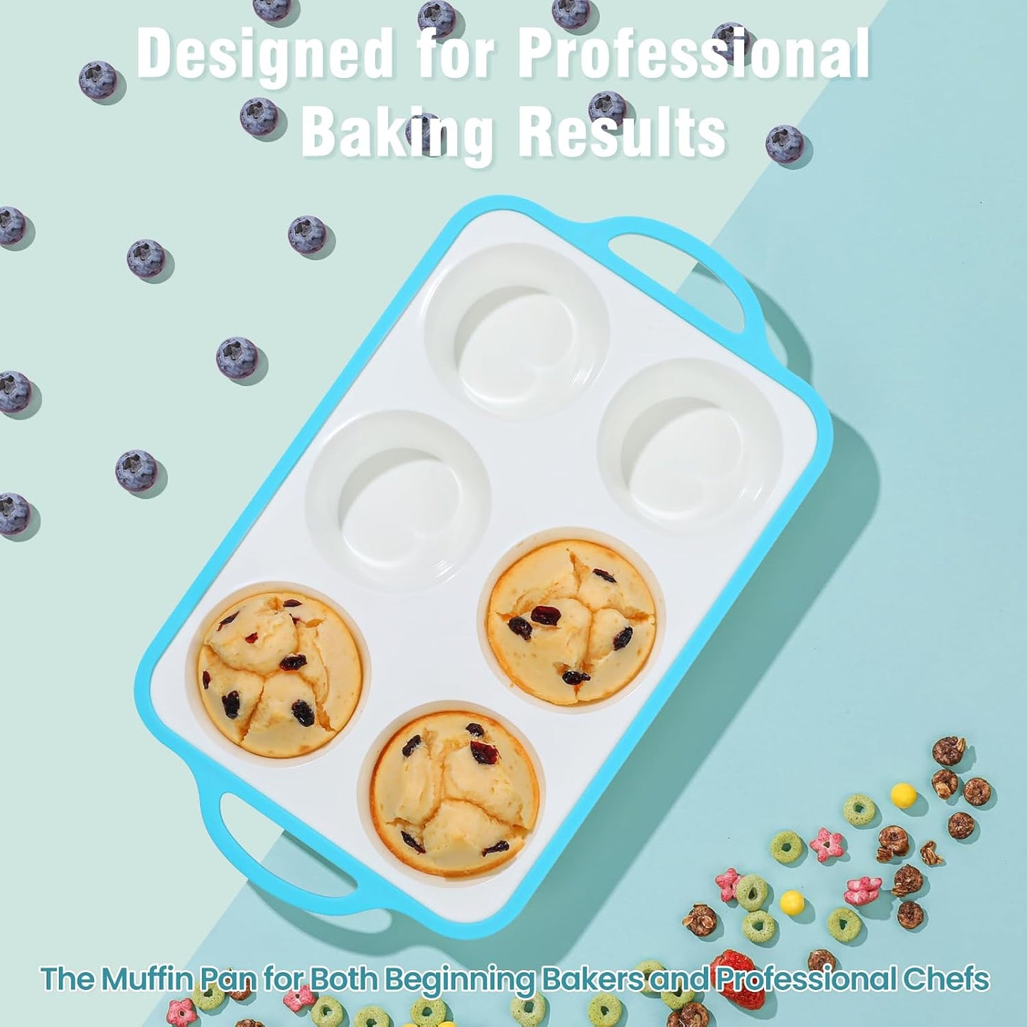 Silicone Muffin Pans for Baking 2 Pack, 2.6 Inch with Metal Reinforced Frame, Regular Size Nonstick Cupcake Pan 12 Cups for Baking Homemade Muffins, Dishwasher Safe BPA Free-Blue