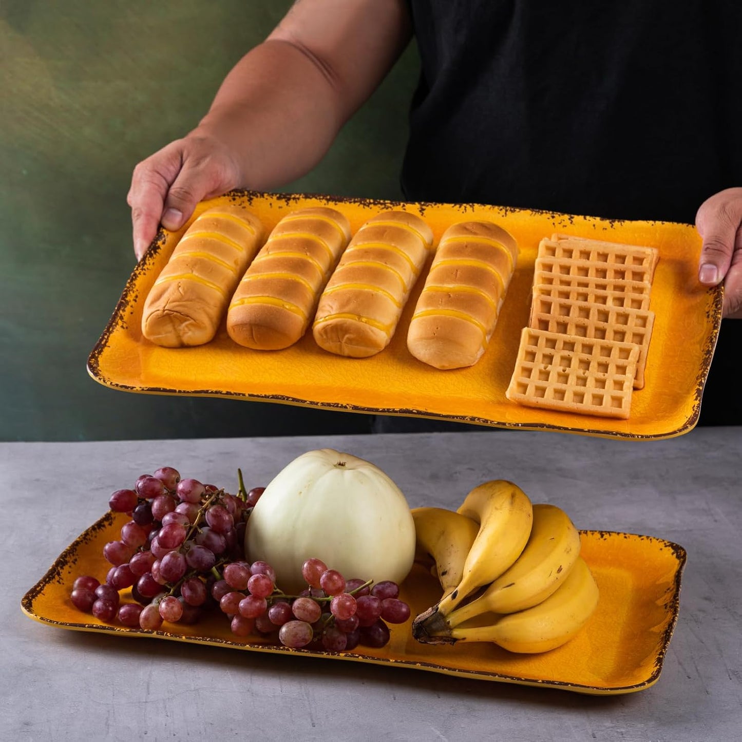 LEHAHA Grilling Prep and Serve Trays, BBQ Serving Platter, Melamine Serving Trays for Food, Set of 2, Great Gift for Father's Day, BBQ Lovers, Prefect for Chrismas Festival and Everyday use.