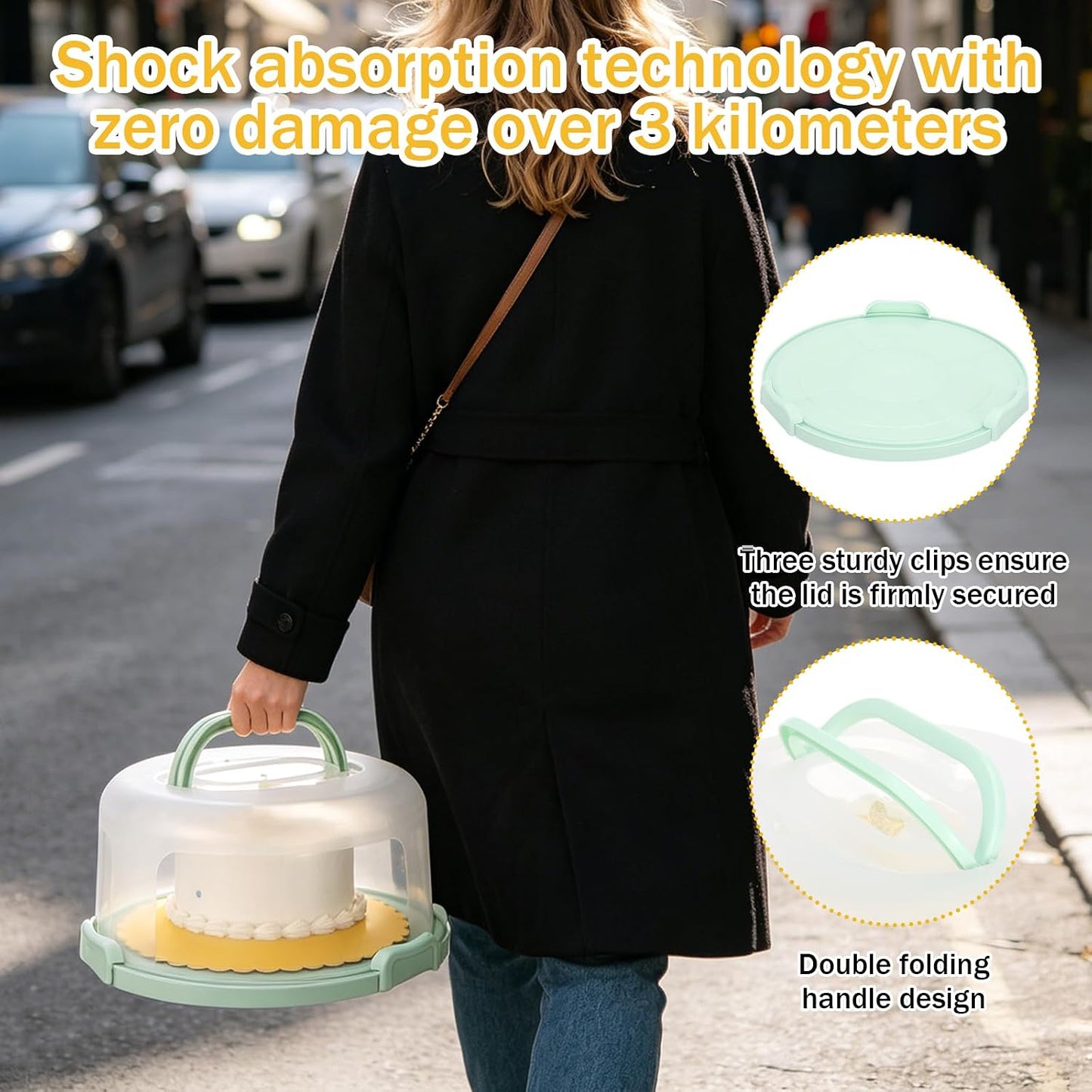 Cake Carrier with Lid and Handle Plastic Cupcake Carrier Holder with 10 Golden Boards and Insulated Bag 10-Inch Round Cake Container for Transporting Cupcakes Pies Snack and Desserts