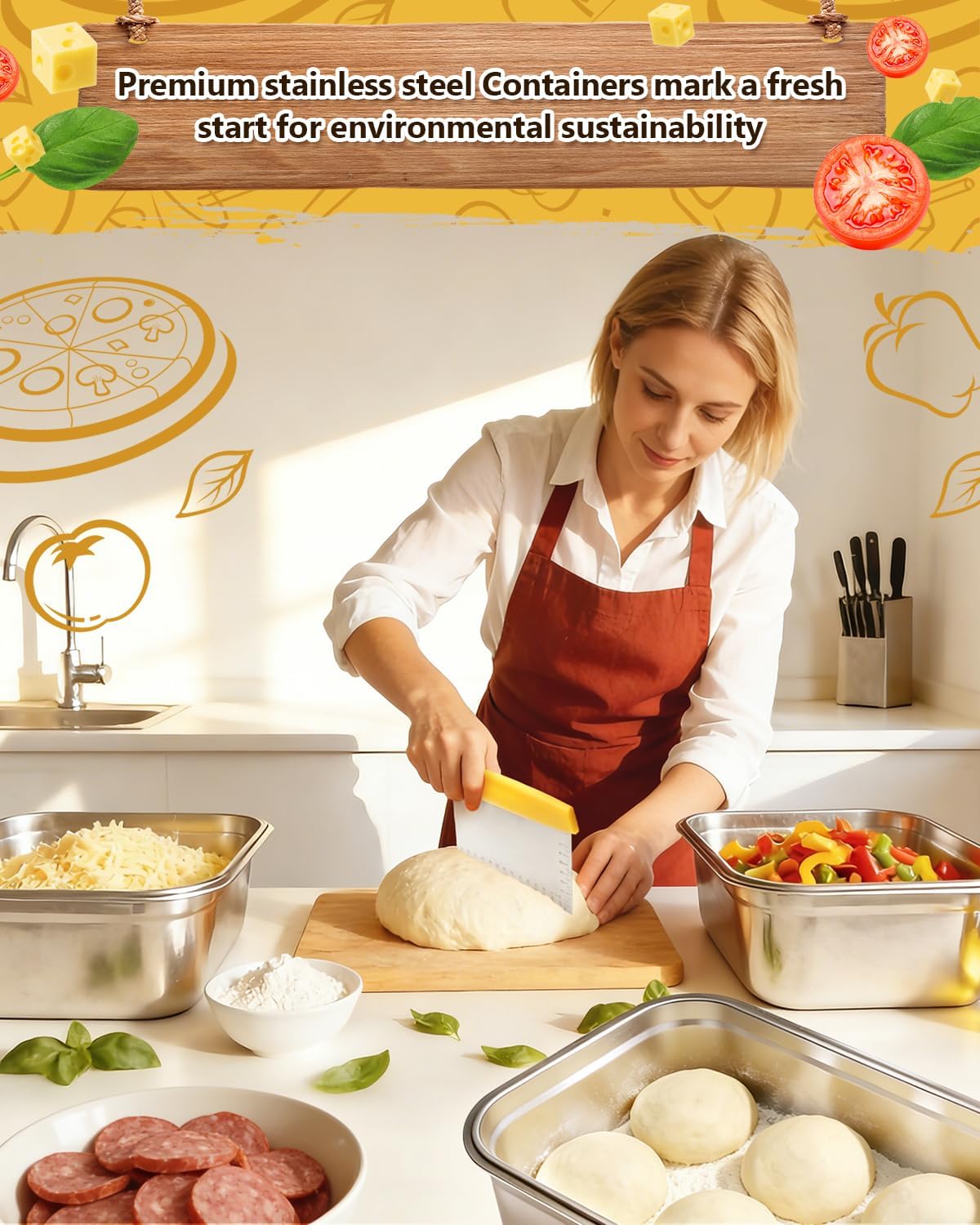 Pizza Dough Proofing Container, 29oz/850ml Stainless Steel Proofing Box with Clear Airtight Lids, Stackable Fermentation Storage for Pizza, Bread, Sourdough, Includes Dough Cutter