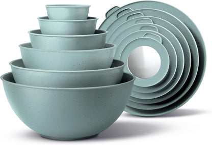 COOK WITH COLOR Mixing Bowls with Lids - 12 Piece Plastic Nesting Bowls Set includes 6 Prep Bowls and 6 Lids, Microwave Safe Mixing Bowl Set, Pink Embossed - Colors A