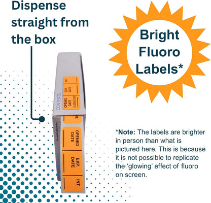Opened Date Labels for Medical, Food & Lab Use - 800 Fluoro Green Write-on Small Stickers (12mm x 40mm / 0.5" x 1.5") in Dispense Box. Strong Latex-Free Adhesive & Indirect Food/Medical Safe Ink