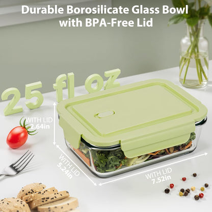 Freshmage 5 Pack 25oz Glass Meal Prep Containers with Air Vent Lids | Borosilicate Glass丨Snap Airtight Lids丨Lunch & Food Prep丨Microwave Oven Freezer Dishwasher Safe丨BPA-Free丨Rectangular