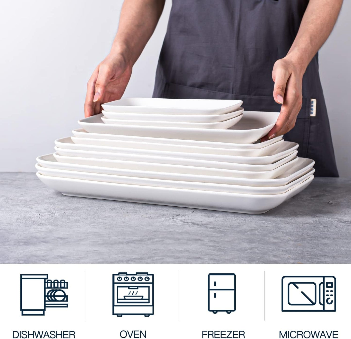 DELLING 16 Inch Large Serving Platter Set of 3, White Porcelain Platters for Serving Food - Rectangular Serving Trays for Party Entertaining, Oven Safe to 590°F, Dinnerware