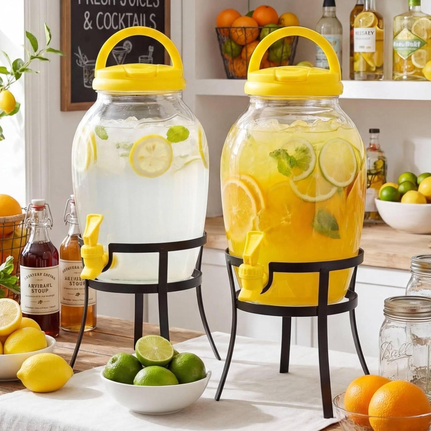 Havawish 2 Pack 1.16 Gallon Drink Beverage Dispenser with Stand for Parties Plastic Water Lemonade Juice Dispenser with Spigot and Lid for Countertop Weddings(Gold)