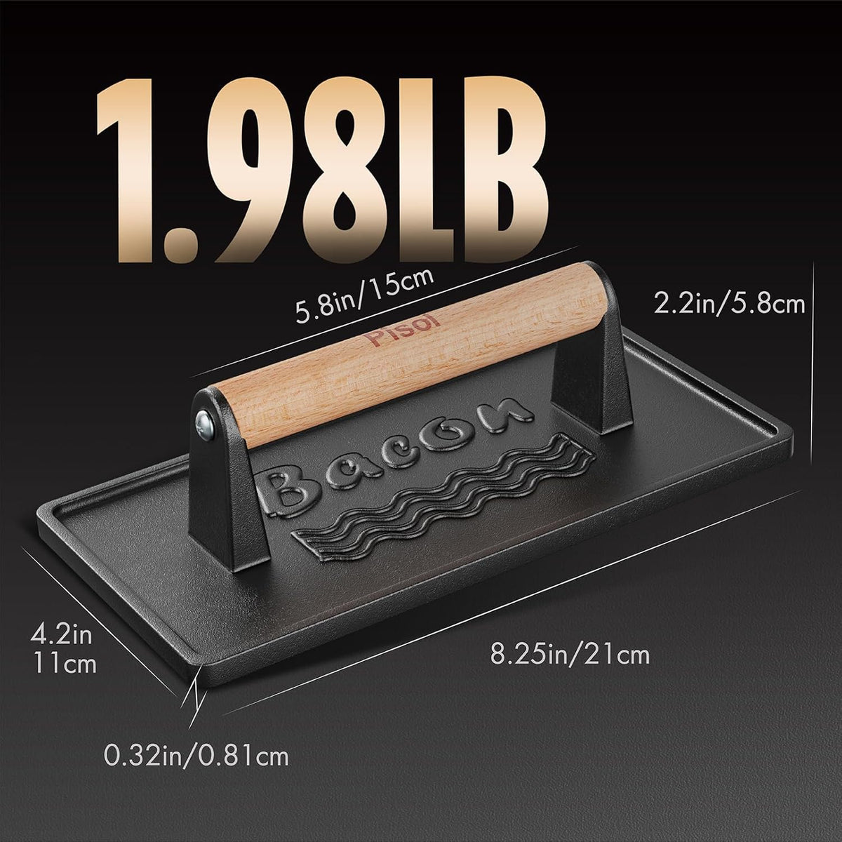 Pisol Cast Iron Smash Burger Press, Steak Weight Bacon Meat Press Tool