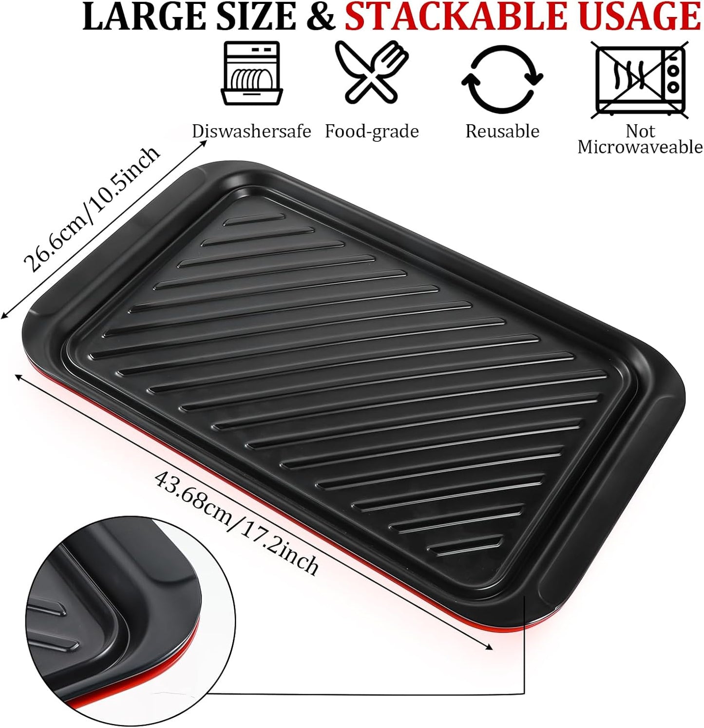 Grilling Prep and Serve Trays, BBQ Platter for Raw and Cooked Food, Melamine Serving Trays for Food, Set of 2, Black and Red, Napkin and Cleaning Clothes Included