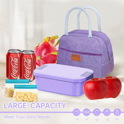 JBGOYON Bento Box and Lunch Bag Set, Leak-Proof Lunch Box for Adults and Kids with Built-in Utensils, Insulated for Work School Travel, Microwave & Dishwasher Safe, All-in-One (Purple)