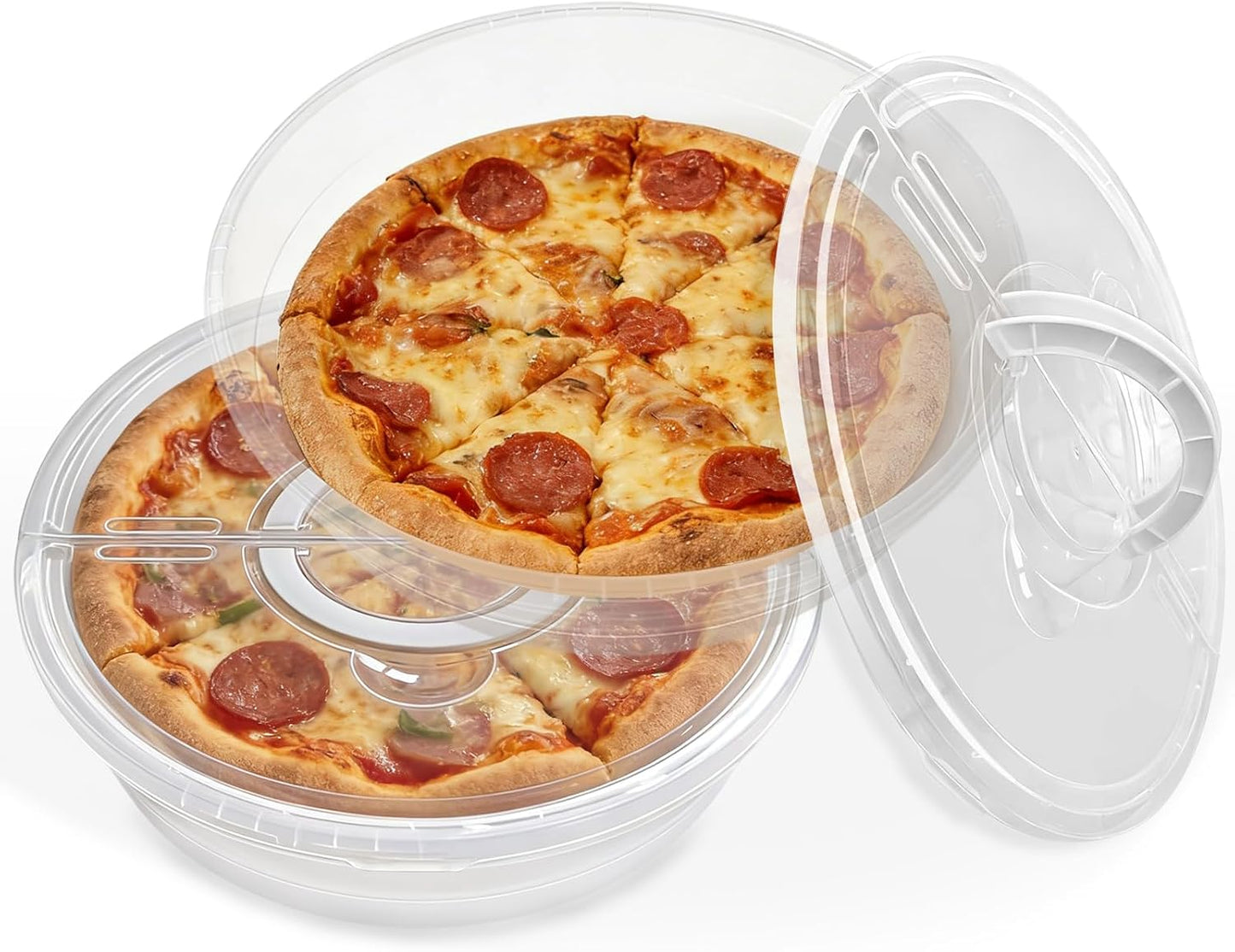 Pizza Storage Container Set, Reusable Pizza Container for Leftover Pizza, Pie Carrier with Lid and Handle, Pie Storage Container & Pie Holder(2/3 Pack + Egg Tray) (2 containers with egg tray)