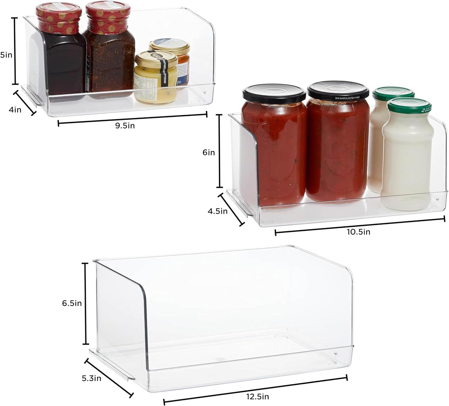 SIMPLEMADE Clear Refrigerator Organizer Bins - Clear Bins for Fridge, Containers for Fridge and Freezer, Multipurpose Storage for Kitchen, Office, Bathroom, Pack of 3 (Design 2)