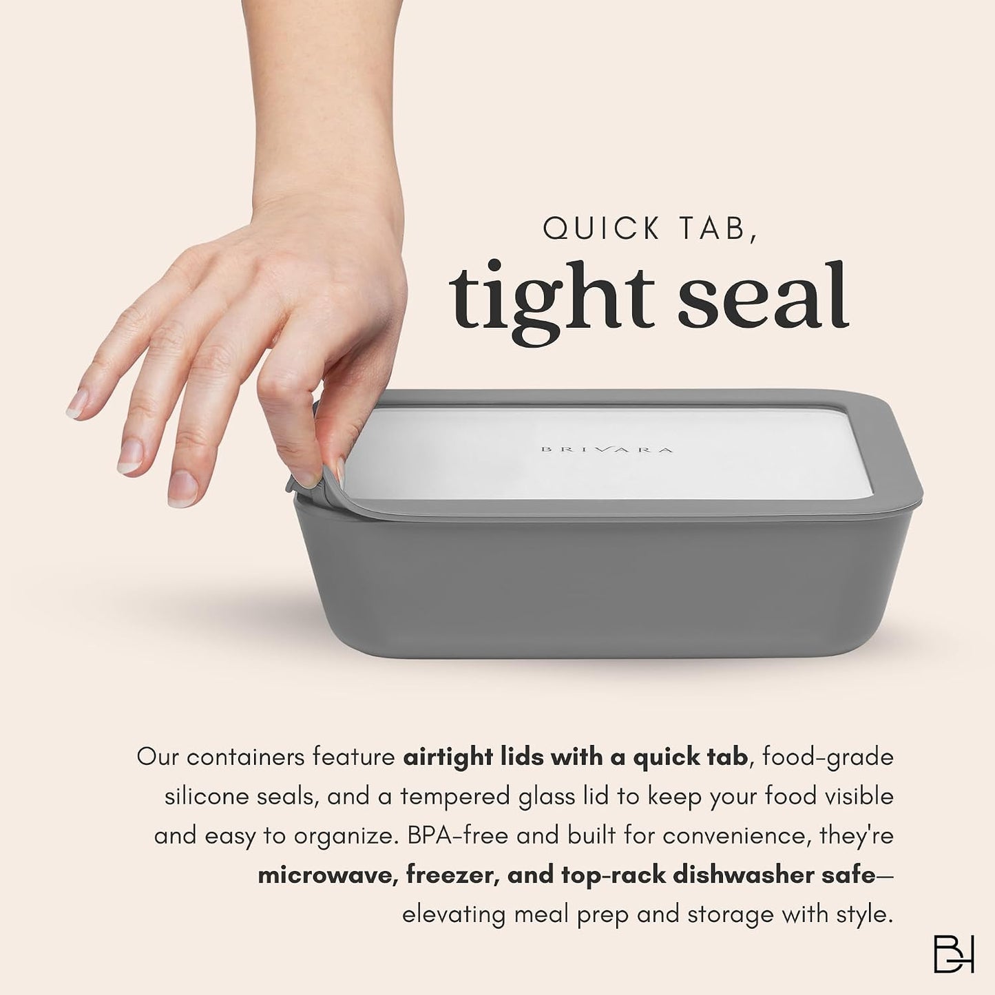 Ceramic Coated Glass Food Storage Container | No PTFE, PFOA, PFAS, and BPA | Reusable Non Toxic Meal Prep Container with Glass Lid | Easy To Store | 3 Cup Rectangle [Onyx]