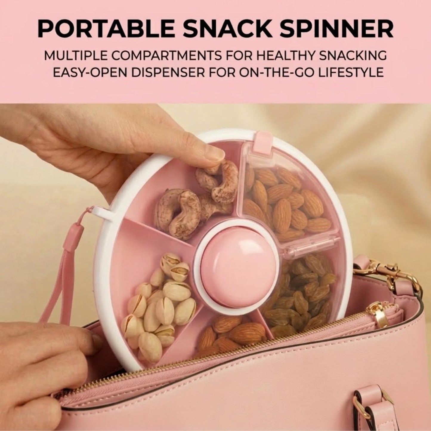 Proudy Portable Snack Spinner Bundle, Food Storage Container, Spinner Box with Rotating Storage, Reusable Kids Snack Container with 5 Compartment Dispenser and Lid, Spinner Box (Light Green)