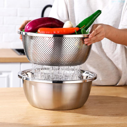Uiifan 8 Pcs Stainless Steel Mixing Bowl with Stainless Steel Colander Rice Washing Colander Bowl Set Nesting Bowls for Washing Draining Storage(1.8/3.9/4.9/6.6 QT)