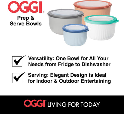 Oggi Prep, Store & Serve Plastic Bowl w/See-Thru Lid- Dishwasher, Microwave & Freezer Safe, (4 qt) Lt Gray w/Dk Gray Lid