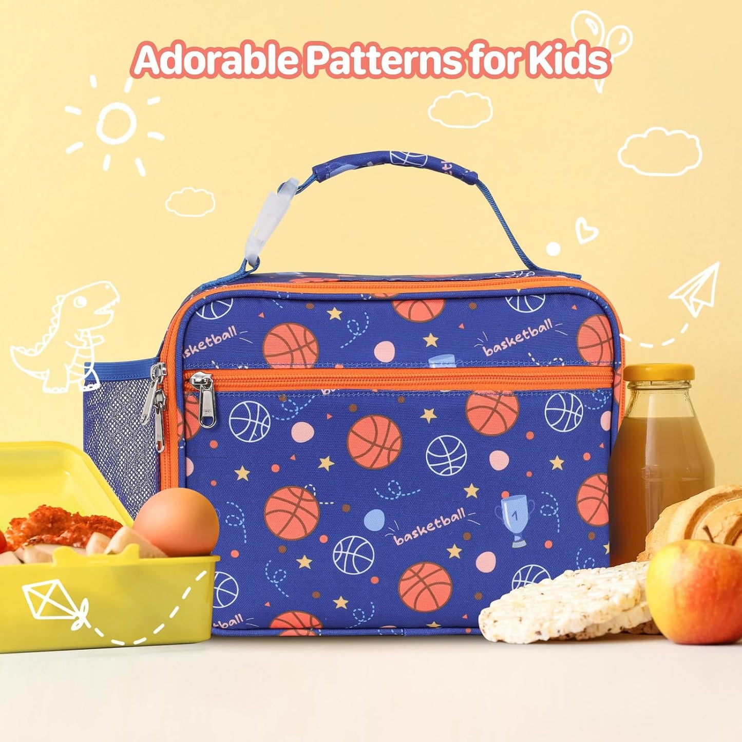 Kids Lunch Bag Boys - Insulated Kids Lunch Box Reusable Lunchbox with Water Bottle Holder Toddler Lunch Tote Bag for School Daycare, Black Dino Fossil