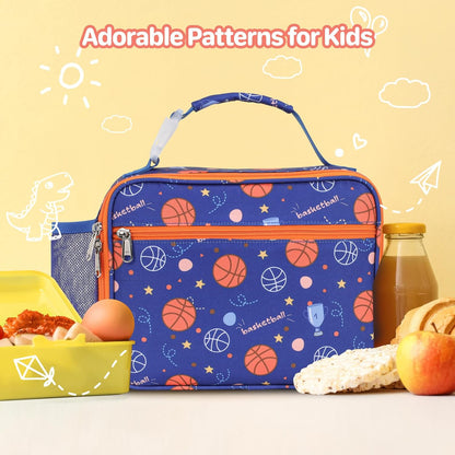 Kids Lunch Bag Boys - Insulated Kids Lunch Box Reusable Lunchbox with Water Bottle Holder Toddler Lunch Tote Bag for School Daycare, Black Dino Fossil