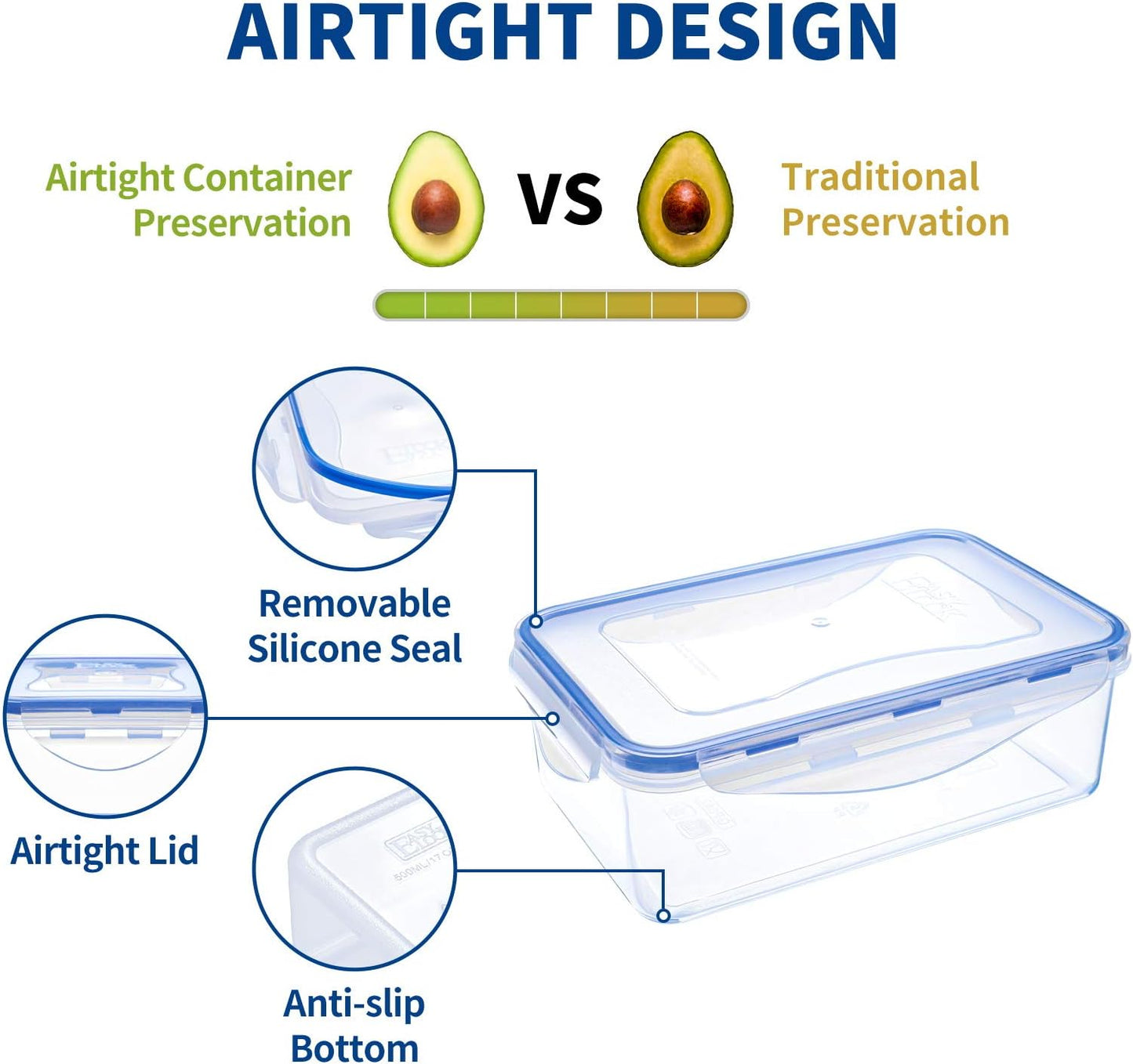 KIGI Airtight Reusable Meal Prep Containers, Leak-Proof & Stackable, 4-Sided Locking Lids, Ideal for Food Storage, Lunch & Leftovers, Microwave, Freezer & Dishwasher Safe, 39 oz, 4.8 Cup, 12 Piece Set