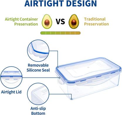 KIGI Airtight Reusable Meal Prep Containers, Leak-Proof & Stackable, 4-Sided Locking Lids, Ideal for Food Storage, Lunch & Leftovers, Microwave, Freezer & Dishwasher Safe, 39 oz, 4.8 Cup, 12 Piece Set