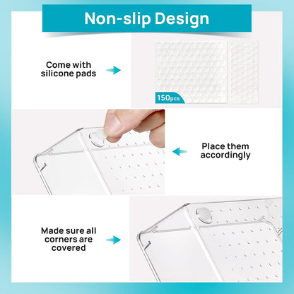 Vtopmart 25 PCS Clear Plastic Drawer Organizers Set, 4-Size Versatile Bathroom and Vanity Drawer Organizer Trays, Storage Bins for Makeup, Bedroom, Kitchen Gadgets Utensils and Office