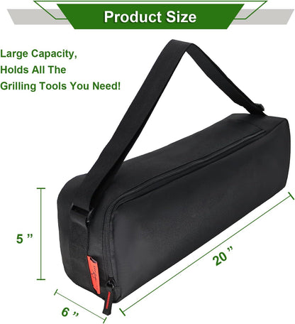 Grill Tool Organizer, BBQ Tool Storage Bag - 20" Heavy-Duty Storage Bag Waterproof 600D Oxford, Folding Design Gift for Camping, Tailgates, Outdoor BBQ Parties (20" Lx6 Wx5 H)