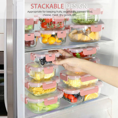 AMALEKO 42pcs Glass Food Storage Containers with Snap Locking Lids Set, Glass Meal Prep Containers (21 Container & 21 Lids),Leak Proof Lunch Containers BPA-Free,Black
