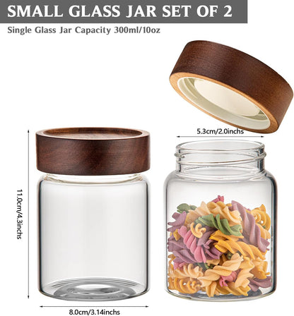 6 pc Glass Spice jars Glass Jars with Screw Lid 5 oz Acacia Wood Glass Herb Sugar Coffee Bean Ground Container Food Storage Canister for Candy Pantry Tea Seasoning Meal Prep Snack (6*150ml(5oz))