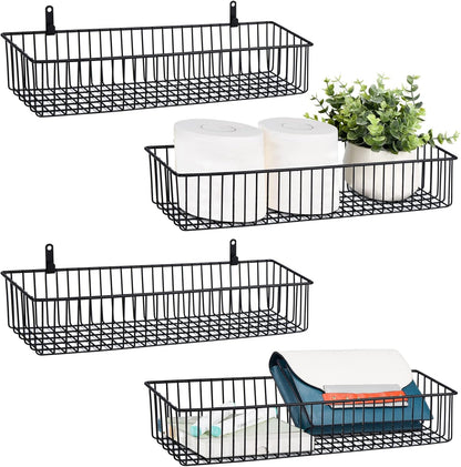 3 Pack Extra Large Wire Basket with Metal Handles, Metal Basket for organizers and storage, Wire Storage Baskets for Pantry, Cabinet, Fridge, Kitchen, Wardrobe, Garage, Bathroom, Black