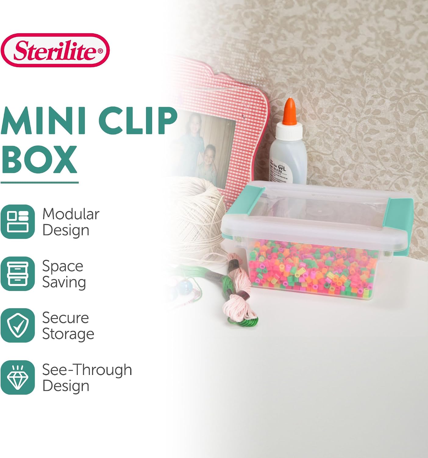 Sterilite Deep Clip Box, Stackable Small Storage Bin with Latching Lid, Plastic Container to Organize Paper, Office, Home, Clear Base and Lid, (Pack of 4)