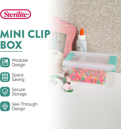 Sterilite Deep Clip Box, Stackable Small Storage Bin with Latching Lid, Plastic Container to Organize Paper, Office, Home, Clear Base and Lid, (Pack of 4)