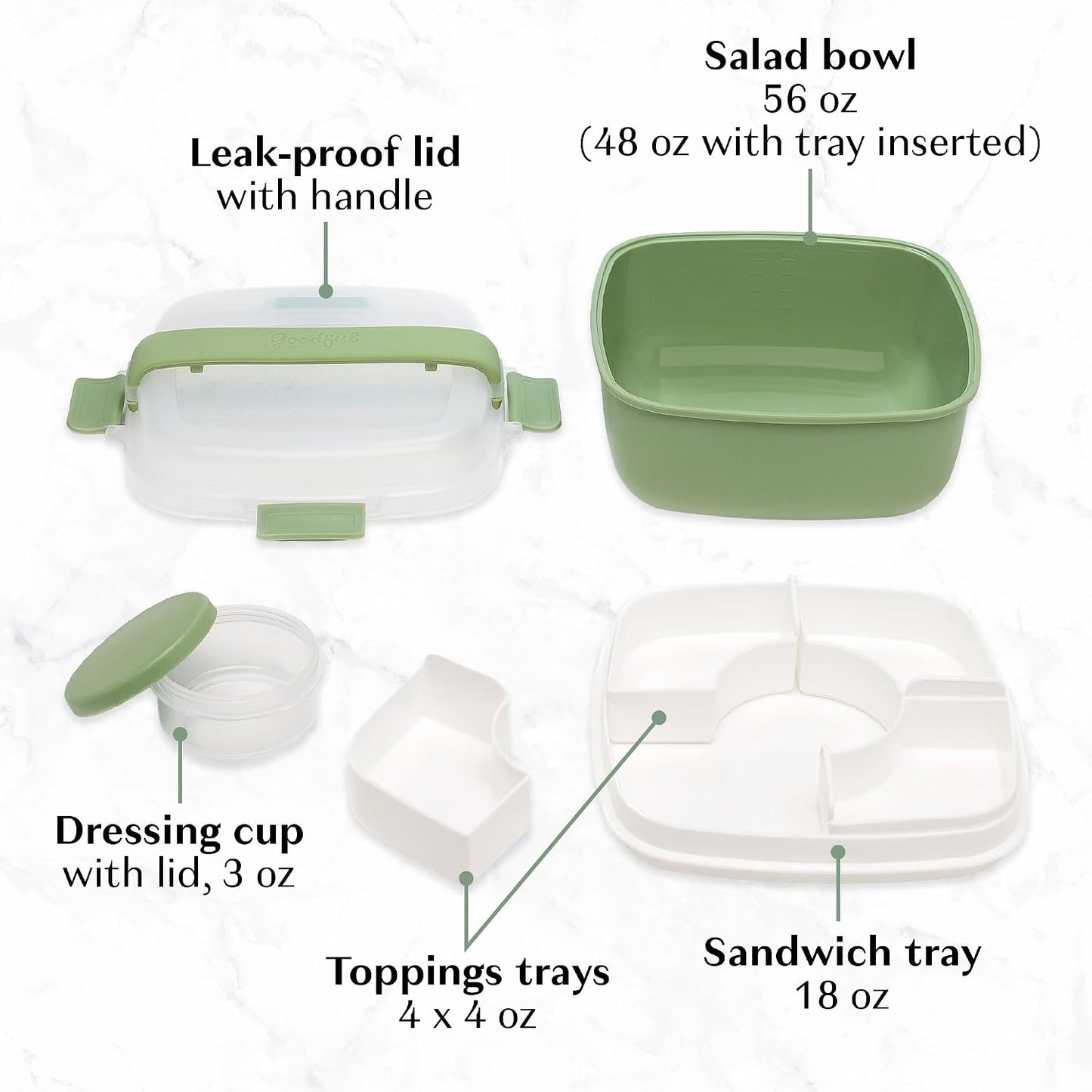 Goodful Stackable Lunch Box Container, Bento Style Food Storage with Removeable Compartments for Sandwich, Snacks, Toppings & Dressing, Leak-Proof and Made without BPA, 56-Ounce, Blue