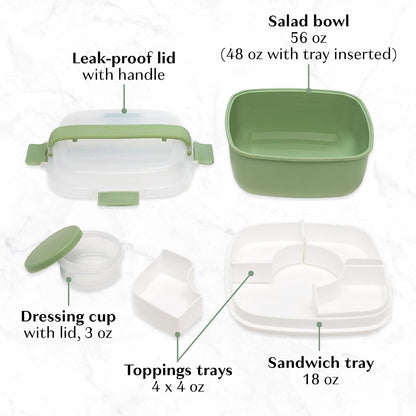 Goodful Stackable Lunch Box Container, Bento Style Food Storage with Removeable Compartments for Sandwich, Snacks, Toppings & Dressing, Leak-Proof and Made without BPA, 56-Ounce, Blue