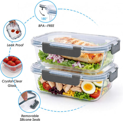 5-Pack 36oz Glass Food Storage Containers with Lids Airtight, Glass Meal Prep Containers Reusable, Leak-Proof Lunch Containers, BPA Free Borosilicate Glass, Microwave Oven Freezer Dishwasher Safe