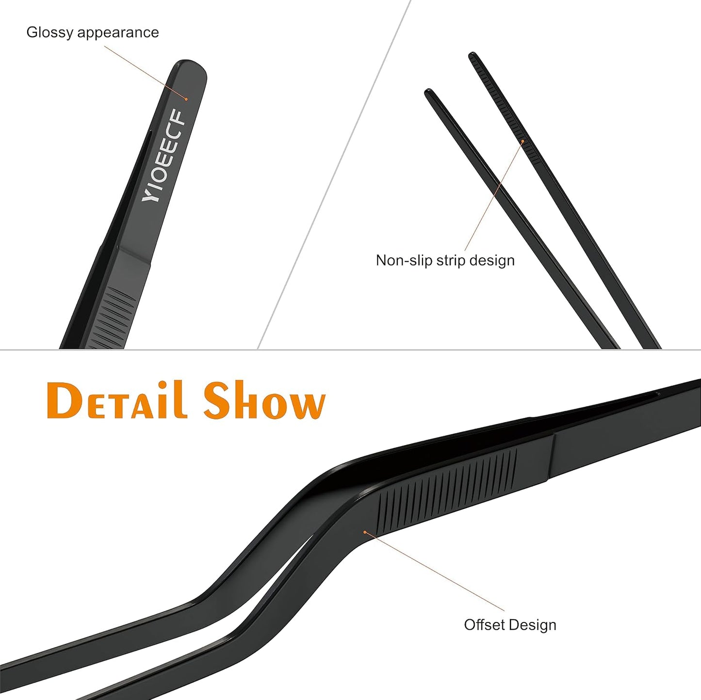 8 Inch Black Stainless Steel Precision Kitchen Cooking Offset Tweezer，for Cooking Food Design Styling