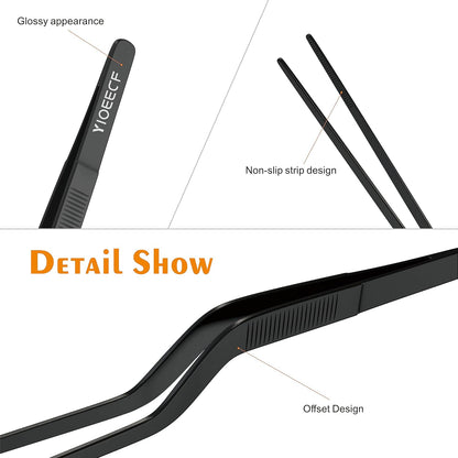 8 Inch Black Stainless Steel Precision Kitchen Cooking Offset Tweezer，for Cooking Food Design Styling