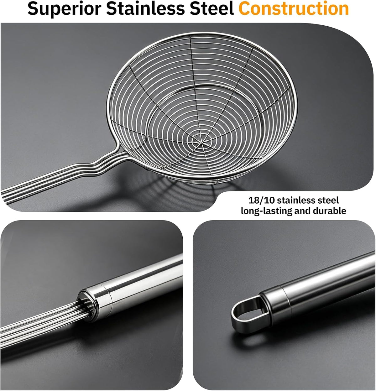 NileHome Stainless Steel Spider Strainer Skimmer，2-pack