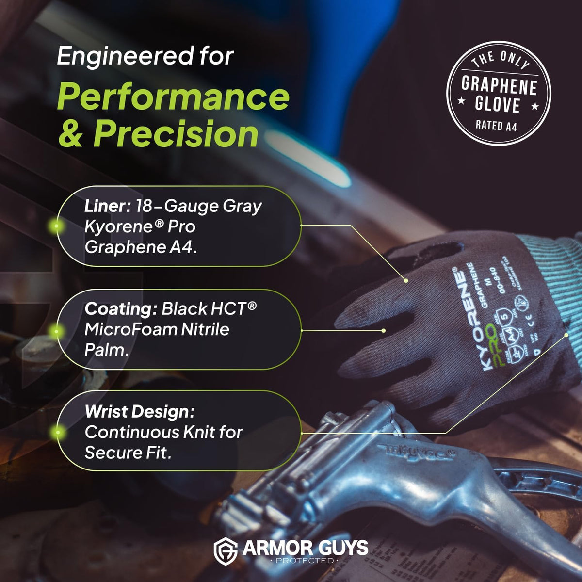 Armor Guys 00-840 Cut Resistant Work Gloves, ANSI A4, Large, 3 Pairs