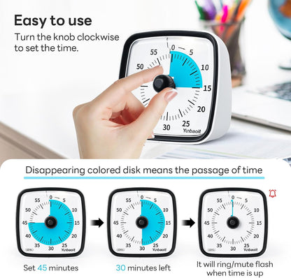 Yunbaoit Visual Timer with Night Light, 60 Minute Countdown, Light Blue