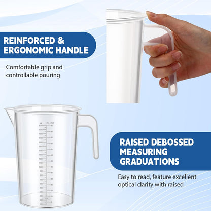 6 Pack 2 Liters/2000 ml Plastic Measuring Pitchers Graduated