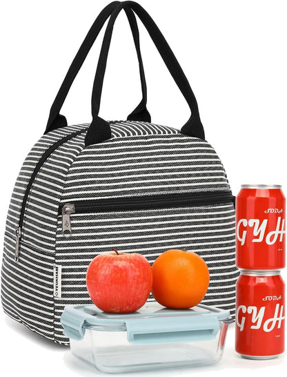 GYEUKHAM Lunch Bag Women, Lunch Box for Adult Men Kids Girls, Small Cute Lunchbox Tote Large Capacity Insulated Lunch Container Cooler for Work School Picnic Travel, Black White Stripes