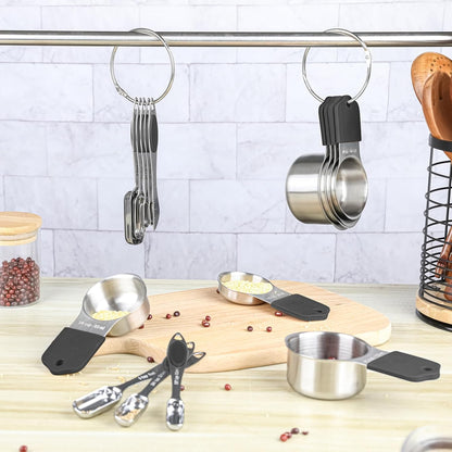 Magnetic Measuring Cups and Spoons Set, 7 Stainless Steel Measuring Cups and 7 Rectangular Metal Teaspoon with 1 Leveler for Cooking & Baking (Colorful)