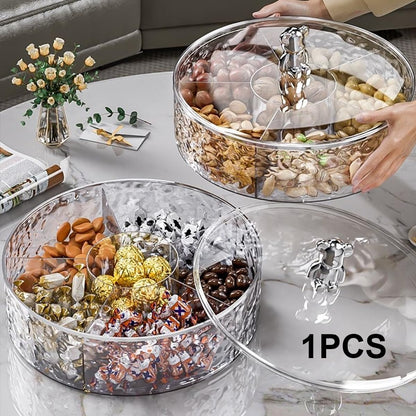 Rotating Snack Tray with Lid 6 Compartments Food Storage Organizer for Dried Fruits, Nuts, Candies, Veggie, Cookies Snack Serving Tray
